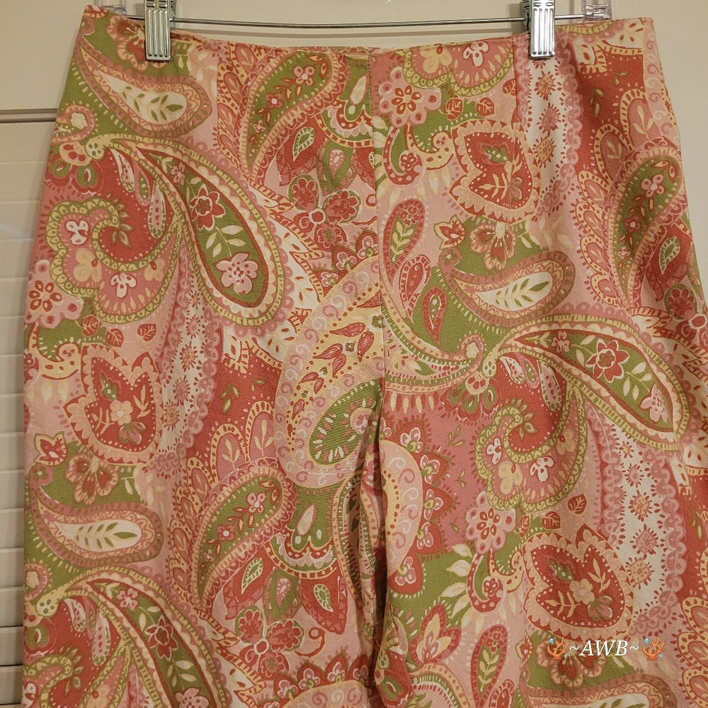 Charlotte Kellogg Paisley Print pants in Pink and Green